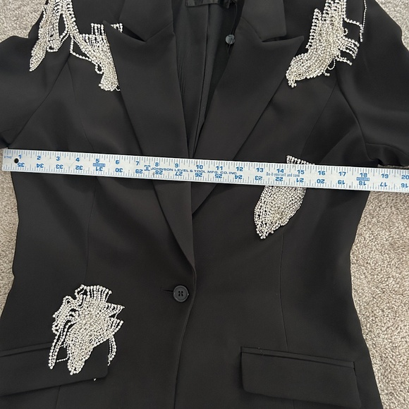 Black Fashion Nova Pants Suit with Rhinestone Fringe Trim Sz. M NWT - Picture 14 of 14